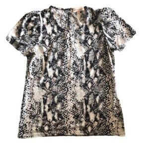 Philosophy Top Blouse Snack Print Black and white puffed sleeve Sz.M